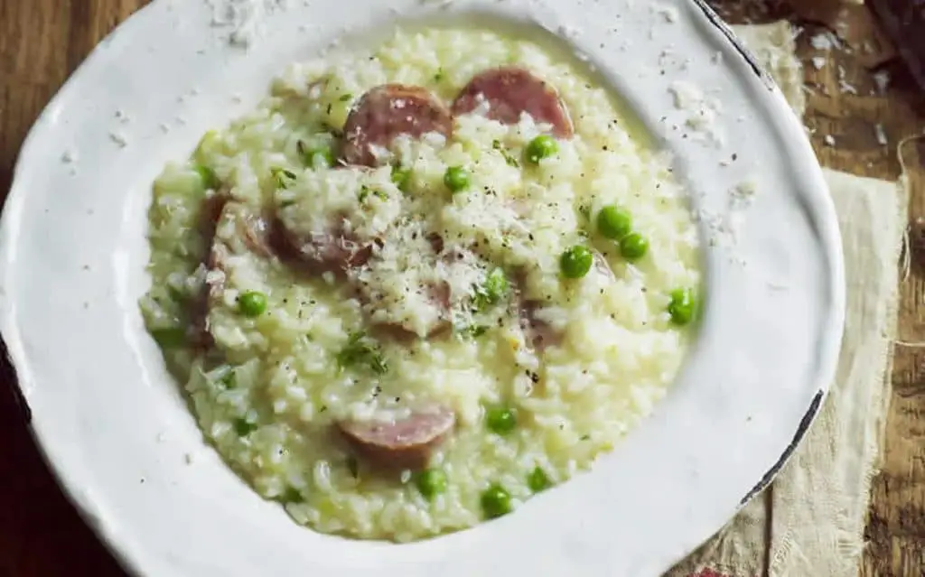 Risotto aux saucisses et aux petits pois au Thermomix